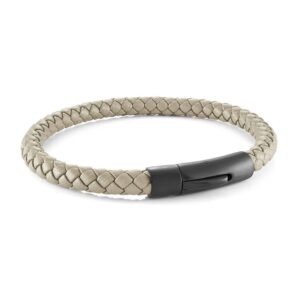 ITALGEM STEEL BLACK-IP OATMEAL-LEATHER BRACELET SLB660-8