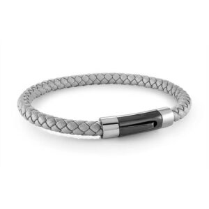 ITALGEM STEEL BLACK-IP GREY-LEATHER BRACELET SLB661-8.5