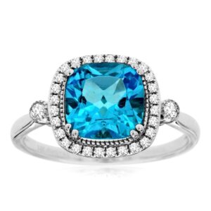 WHITE GOLD BLUE TOPAZ & DIAMOND RING WC7496B