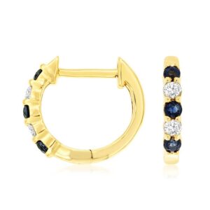 YELLOW GOLD SAPPHIRE & DIAMOND HUGGIE HOOPS H1627SP