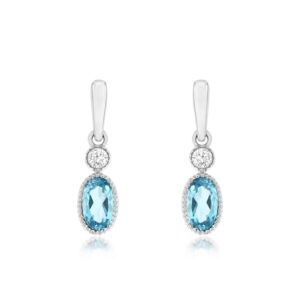 WHITE GOLD BLUE TOPAZ & DIAMOND EARRING WH1855B