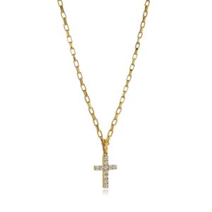 ITALGEM STEEL GOLD-IP WHITE CZ CROSS NECKLACE SC228