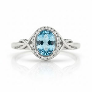 WHITE GOLD AQUAMARINE & DIAMOND RING M5011