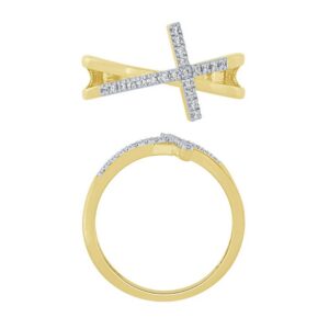 YELLOW & WHITE GOLD DIAMOND CROSS RING M7060