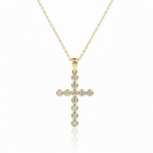 YELLOW GOLD DIAMOND CROSS NECKLACE M6409