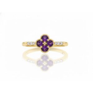 YELLOW GOLD AMETHYST & DIAMOND RING M7045