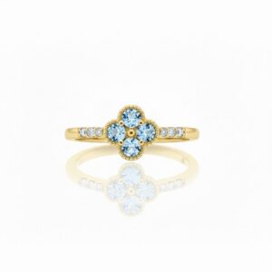 YELLOW GOLD BLUE TOPAZ & DIAMOND RING M7055