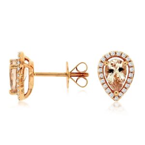 ROSE GOLD MORGANITE & DIAMOND HALO STUDS PC7394M