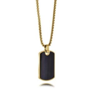 ITALGEM STEEL GOLD-IP TIGER'S-EYE DOGTAG NECKLACE SP359