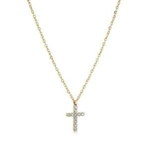 ITALGEM STEEL GOLD-IP WHITE-CZ CROSS NECKLACE SWP97