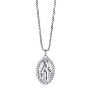 ITALGEM STEEL MARIA REVERSIBLE-OVAL WHITE-CZ NECKLACE SP453
